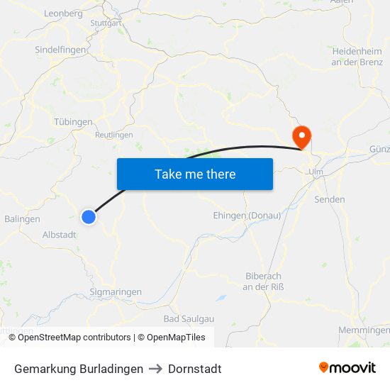 Gemarkung Burladingen to Dornstadt map