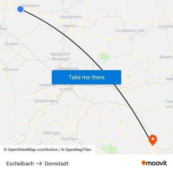 Eschelbach to Dornstadt map