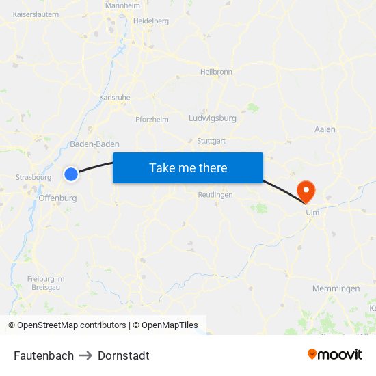 Fautenbach to Dornstadt map