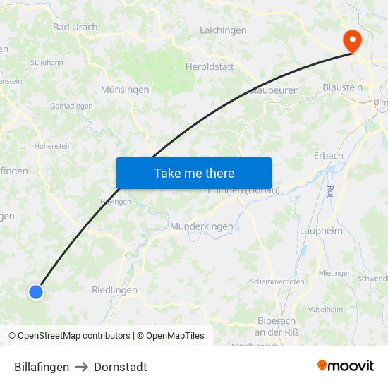 Billafingen to Dornstadt map