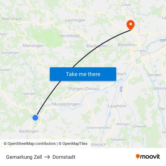 Gemarkung Zell to Dornstadt map