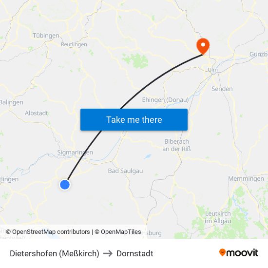 Dietershofen (Meßkirch) to Dornstadt map