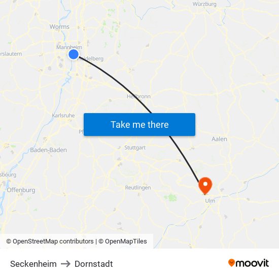 Seckenheim to Dornstadt map