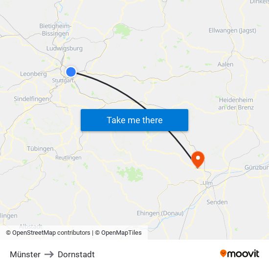 Münster to Dornstadt map