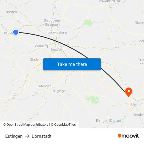 Eutingen to Dornstadt map