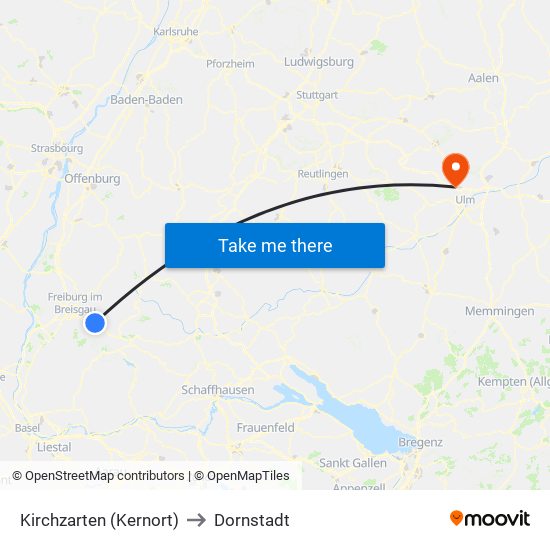 Kirchzarten (Kernort) to Dornstadt map