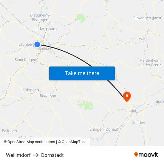 Weilimdorf to Dornstadt map