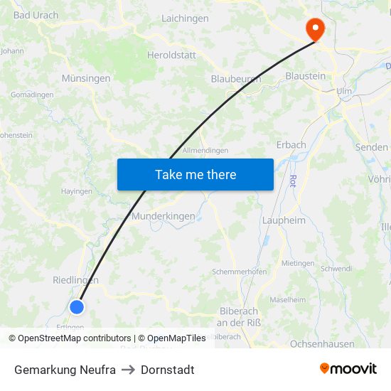 Gemarkung Neufra to Dornstadt map