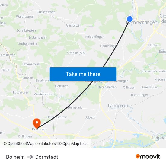 Bolheim to Dornstadt map