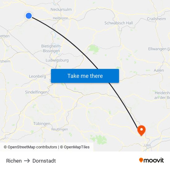 Richen to Dornstadt map