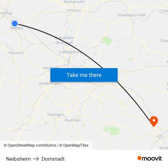 Neibsheim to Dornstadt map