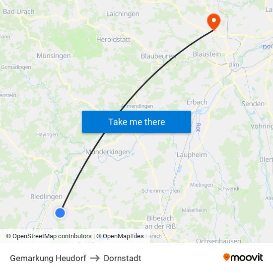 Gemarkung Heudorf to Dornstadt map