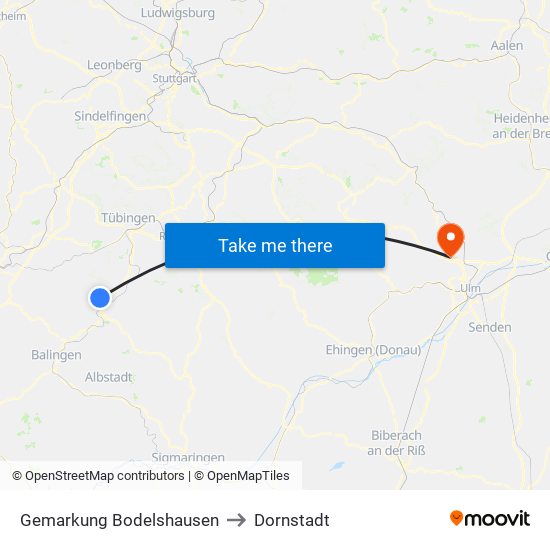 Gemarkung Bodelshausen to Dornstadt map