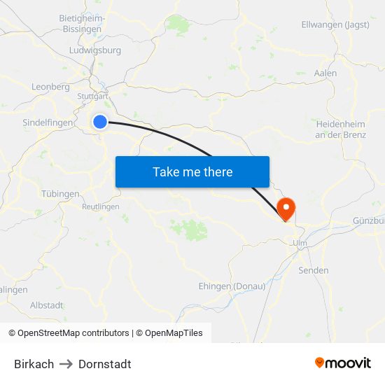 Birkach to Dornstadt map