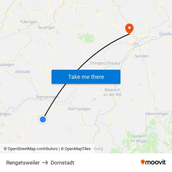 Rengetsweiler to Dornstadt map