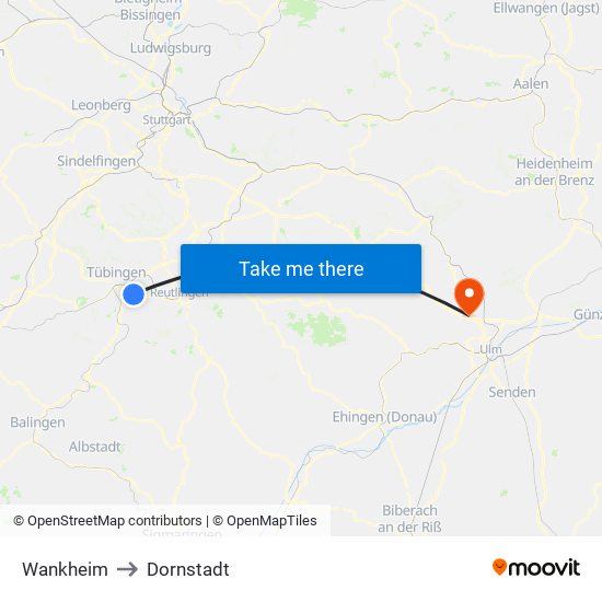 Wankheim to Dornstadt map