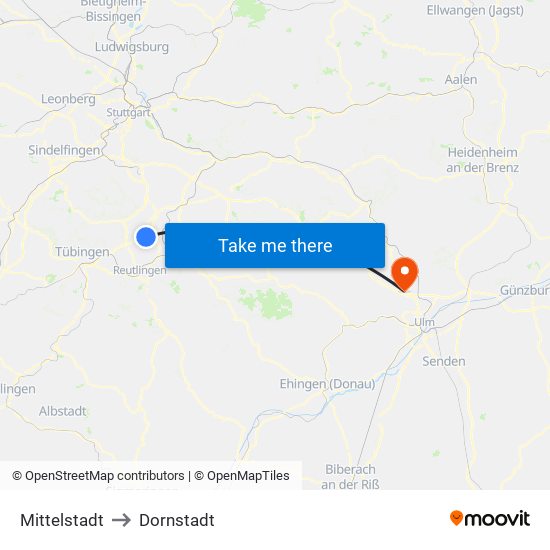 Mittelstadt to Dornstadt map