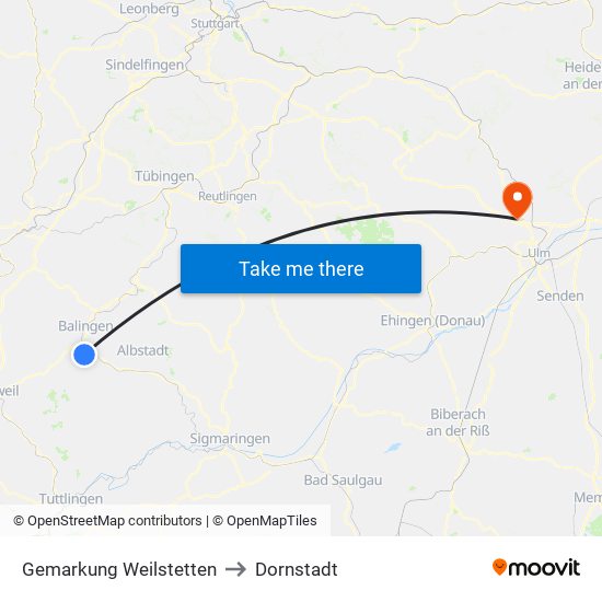 Gemarkung Weilstetten to Dornstadt map