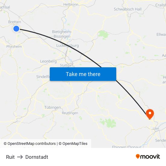 Ruit to Dornstadt map