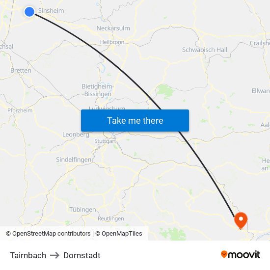 Tairnbach to Dornstadt map