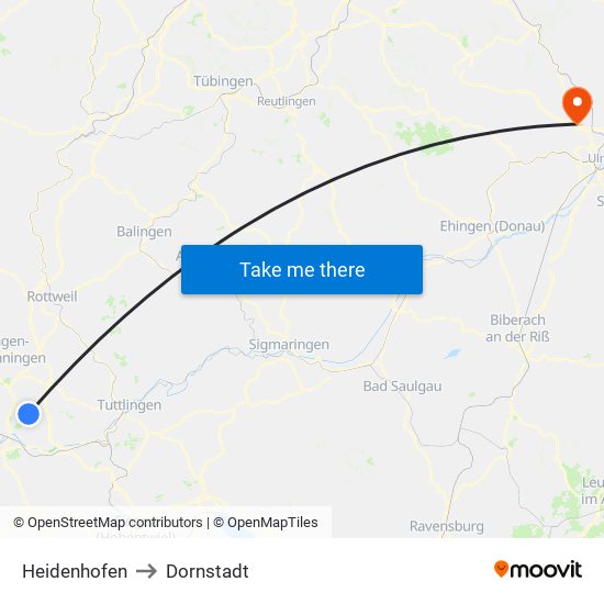 Heidenhofen to Dornstadt map