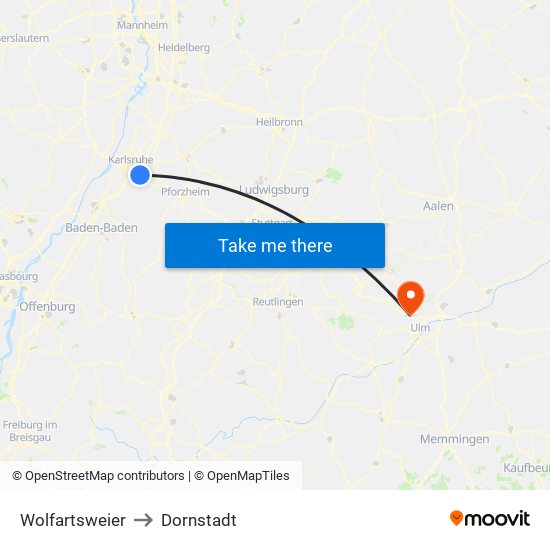 Wolfartsweier to Dornstadt map