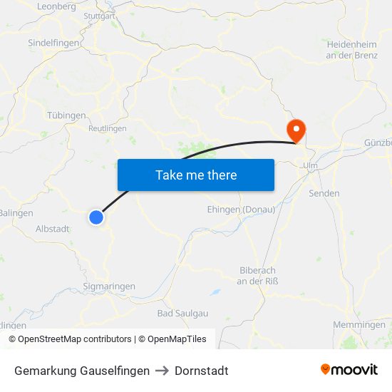 Gemarkung Gauselfingen to Dornstadt map