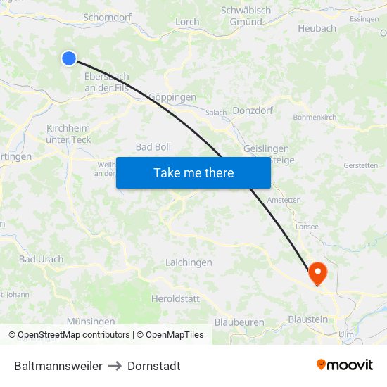 Baltmannsweiler to Dornstadt map