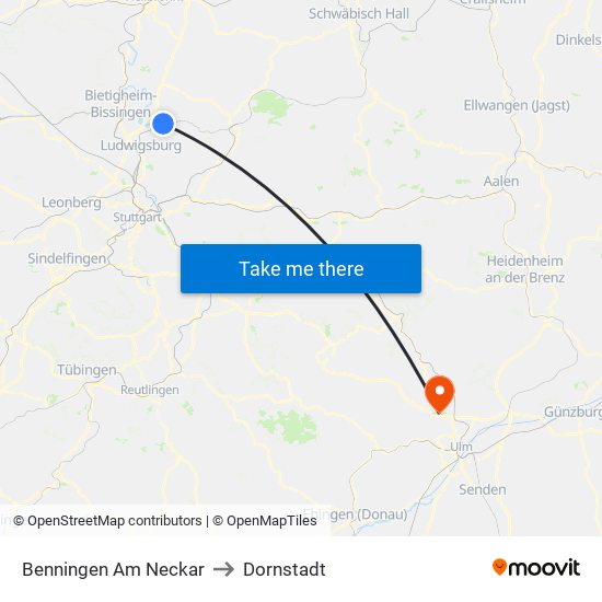 Benningen Am Neckar to Dornstadt map