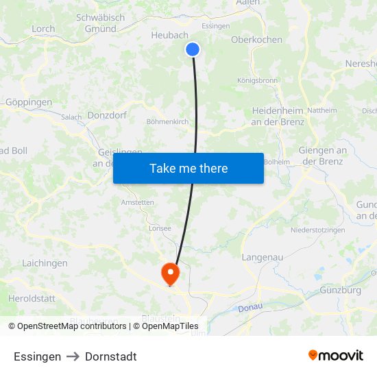 Essingen to Dornstadt map