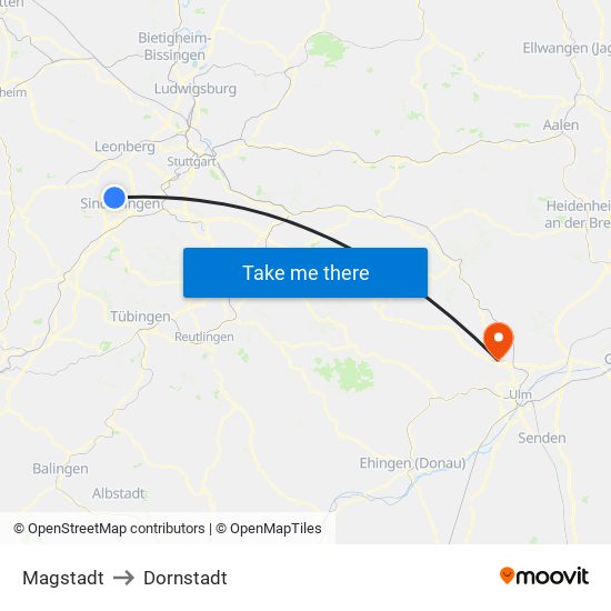 Magstadt to Dornstadt map