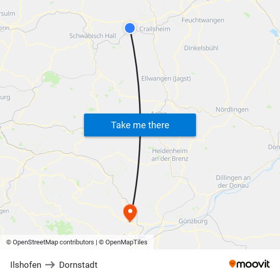 Ilshofen to Dornstadt map