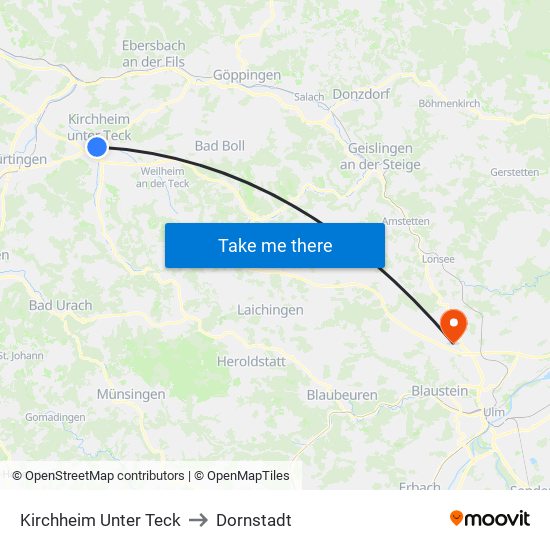 Kirchheim Unter Teck to Dornstadt map