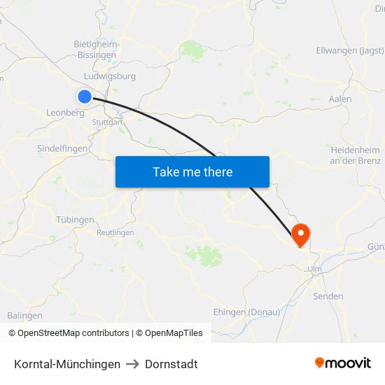 Korntal-Münchingen to Dornstadt map