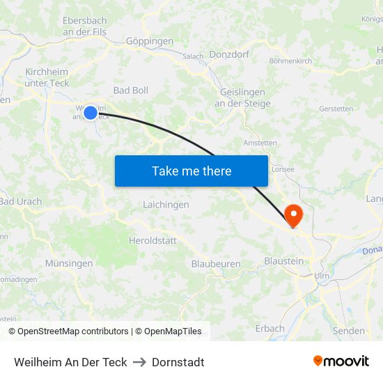 Weilheim An Der Teck to Dornstadt map