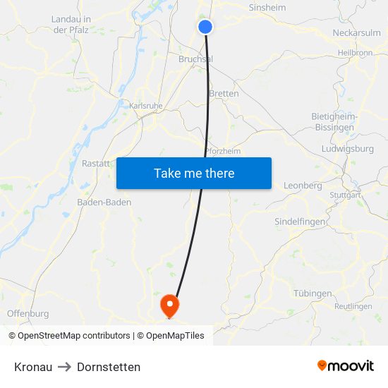 Kronau to Dornstetten map