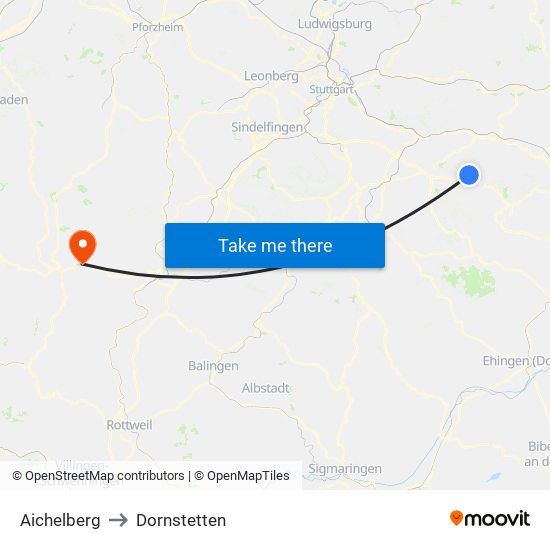 Aichelberg to Dornstetten map