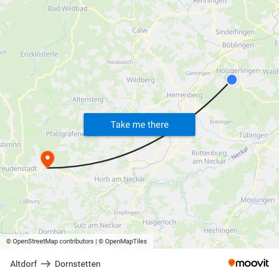 Altdorf to Dornstetten map