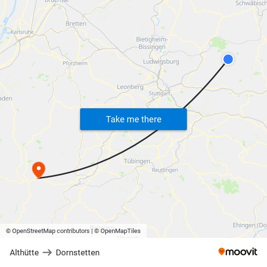 Althütte to Dornstetten map