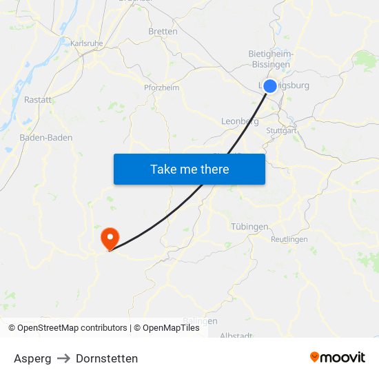 Asperg to Dornstetten map