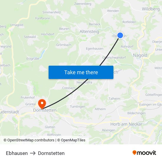 Ebhausen to Dornstetten map