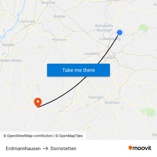 Erdmannhausen to Dornstetten map