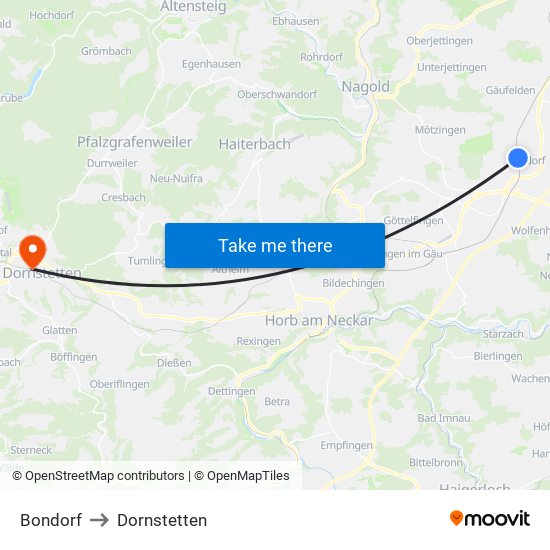 Bondorf to Dornstetten map