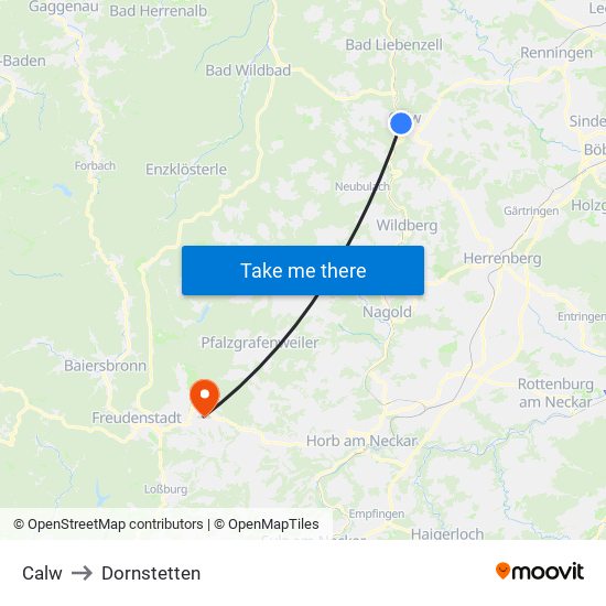 Calw to Dornstetten map