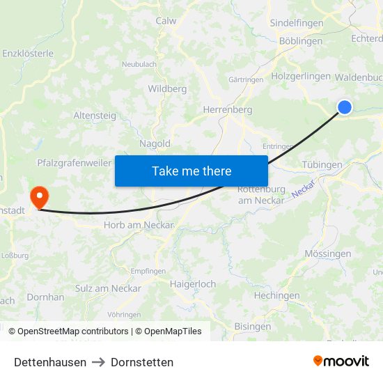 Dettenhausen to Dornstetten map