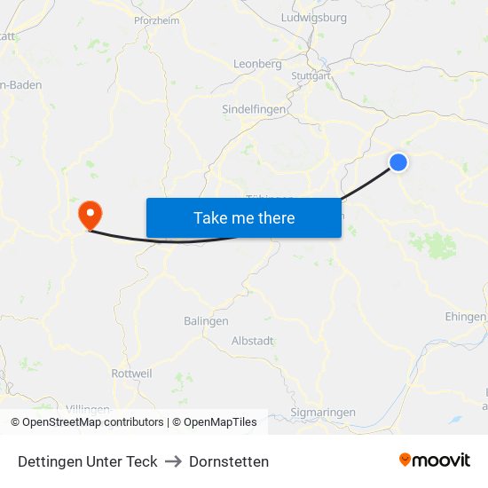 Dettingen Unter Teck to Dornstetten map