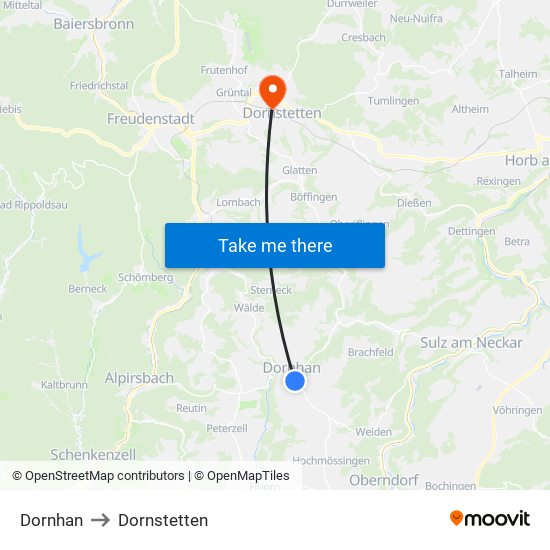 Dornhan to Dornstetten map