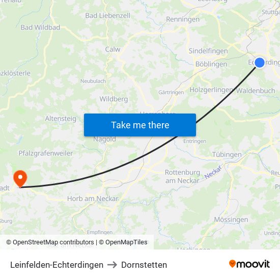 Leinfelden-Echterdingen to Dornstetten map