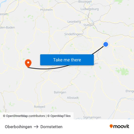 Oberboihingen to Dornstetten map