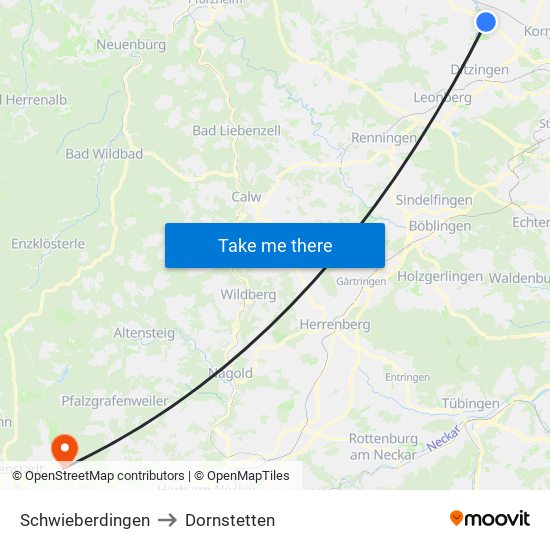 Schwieberdingen to Dornstetten map